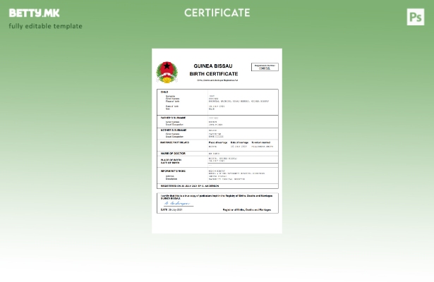 Модерен стил Шаблон за извод од матична книга на родените во Гвинеја Бисао